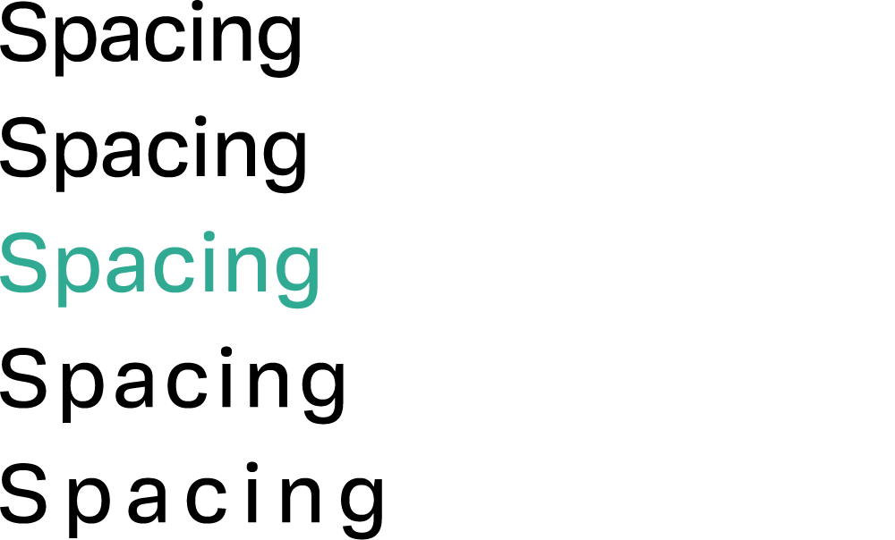 The word Spacing repeated 4 times. Each one has a different letter spacing.