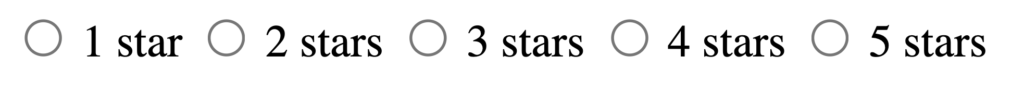Example UI with five simple radio buttons labelled from 1 star to 5 stars.